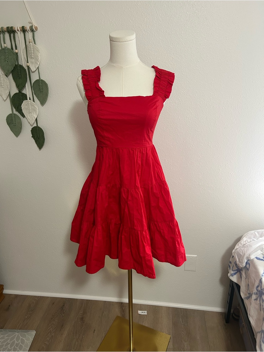 Aqua Fire Cracker Red Ruffle Strap Mini Dress